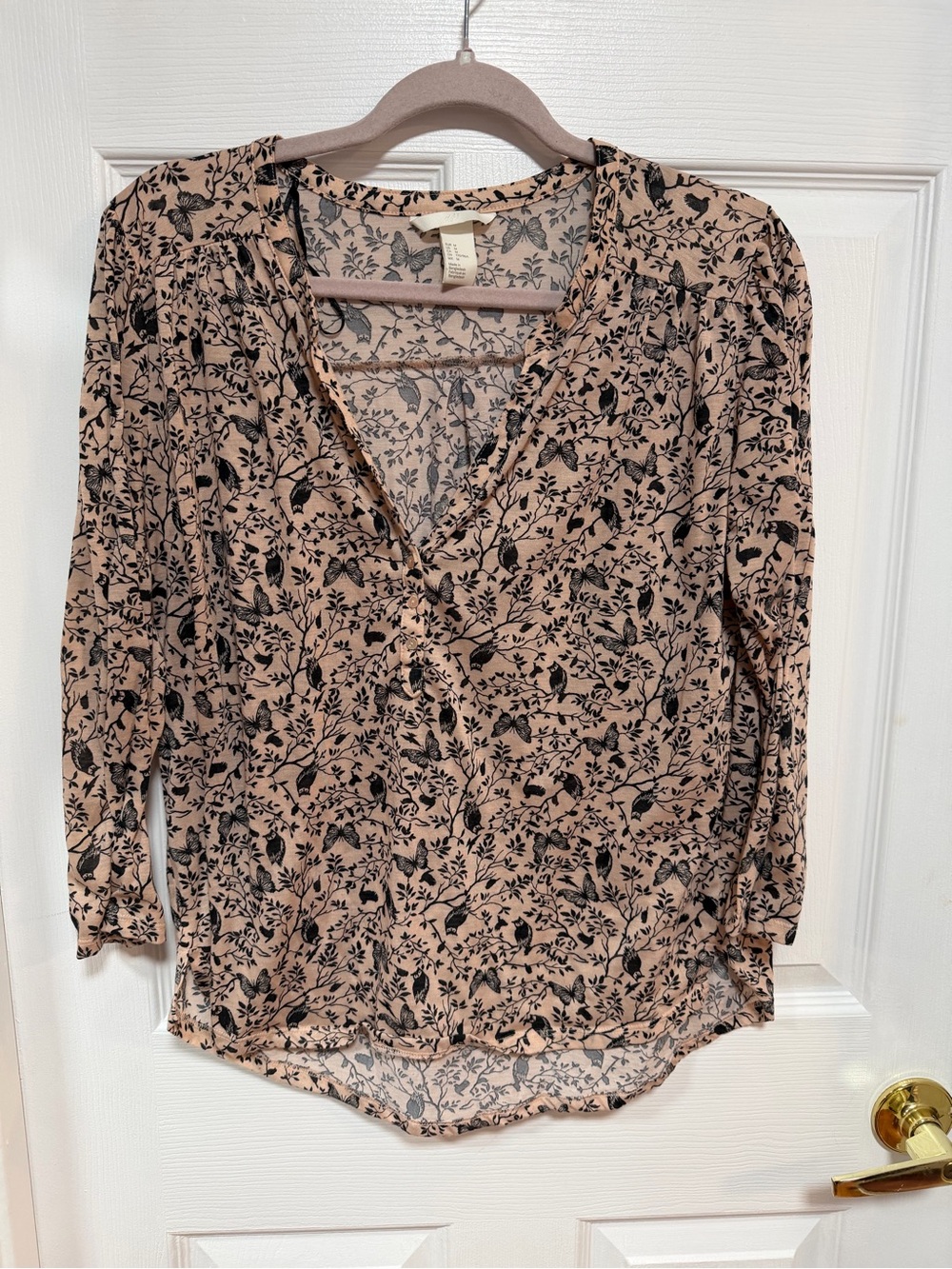 H&M Blush Pink V-Neck Floral Wrap-Style Blouse